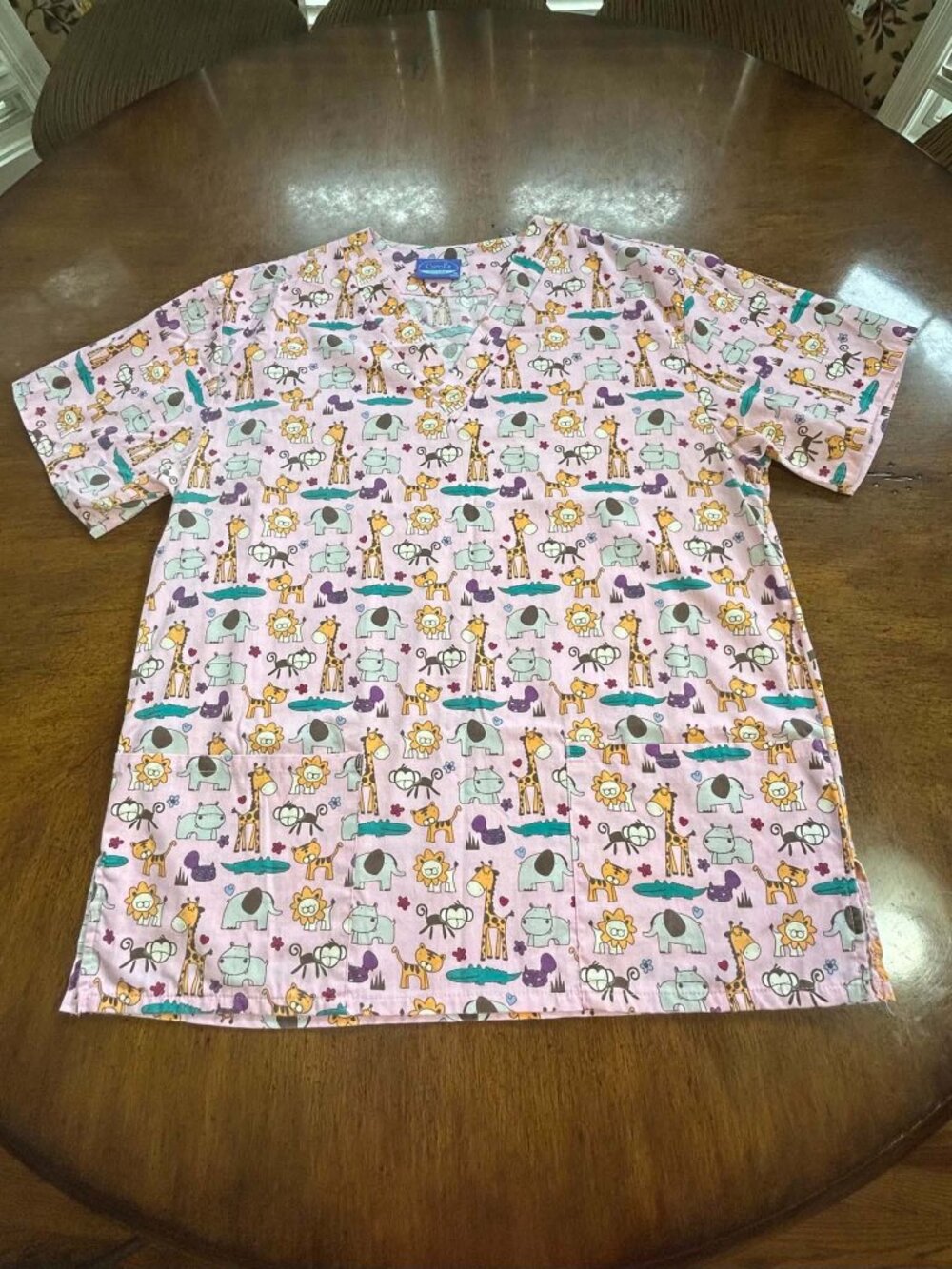 Vintage Pink Safari Animal Medical Scrub Top 2X